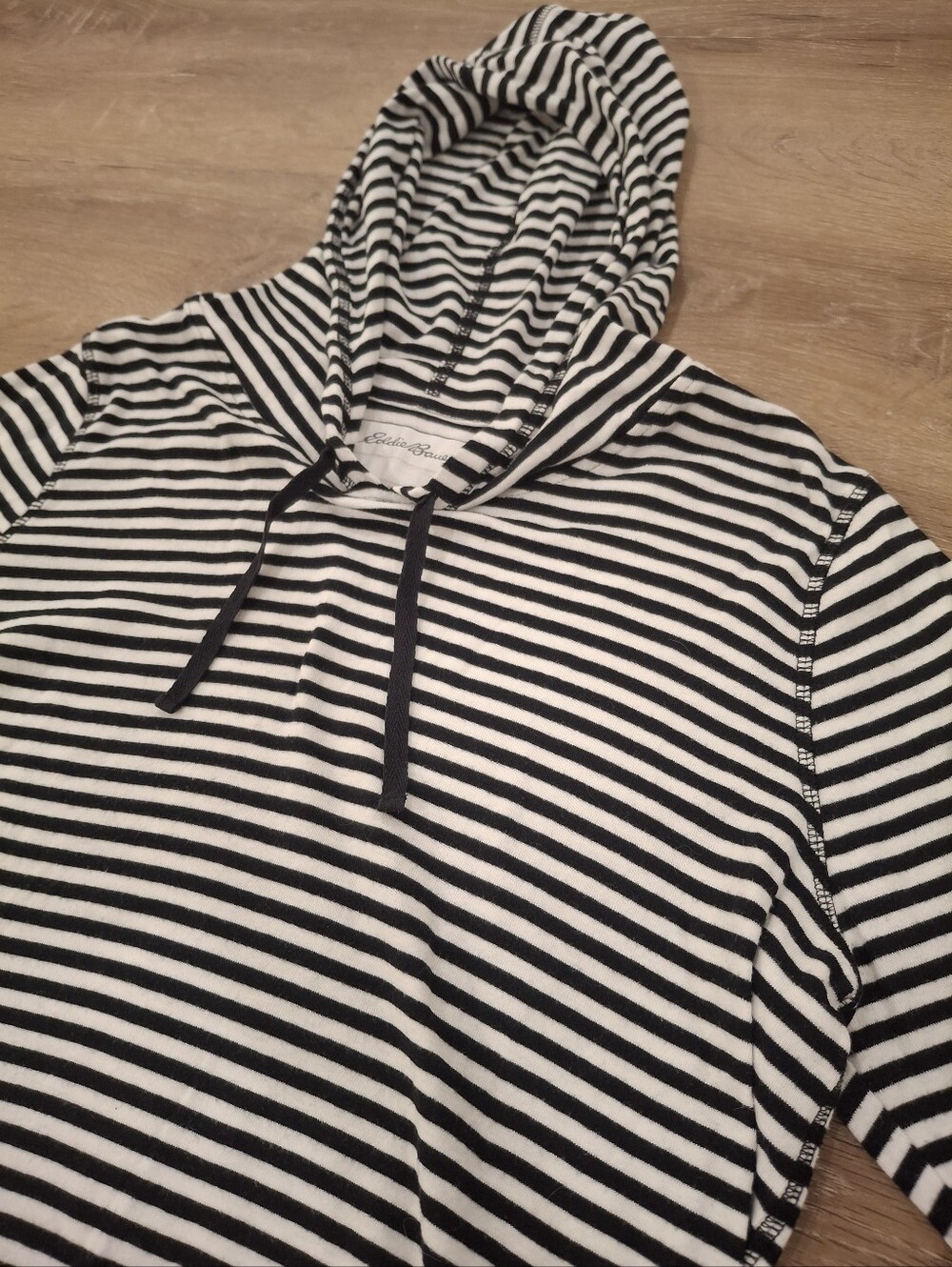 Eddie Bauer Striped Hooded Long Sleeve Top Women's XL Black White